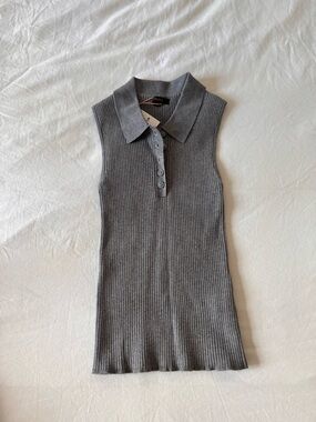 NWT Quince Med eco knit ribbed polo sweater tank sleeveless gray